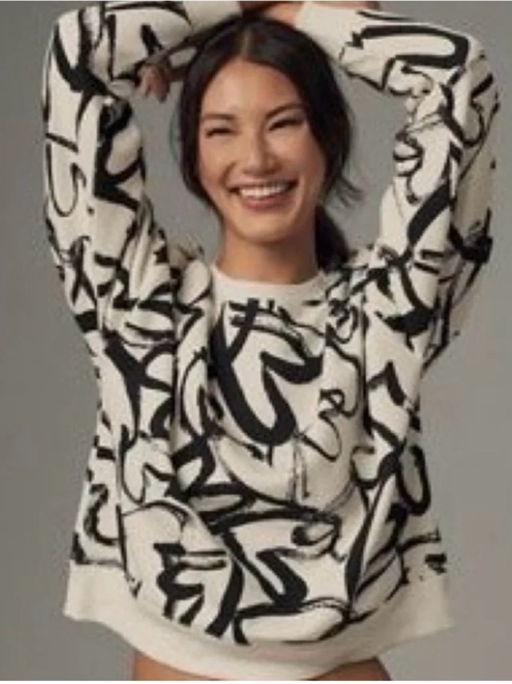 Anthropologie Maeve Heart Printed Sweatshirt Black/white cotton small